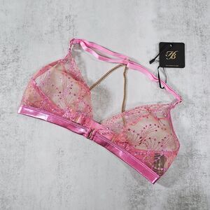 Honey Birdette Noelle Pink Embroidered Iridescent Bralette Size L